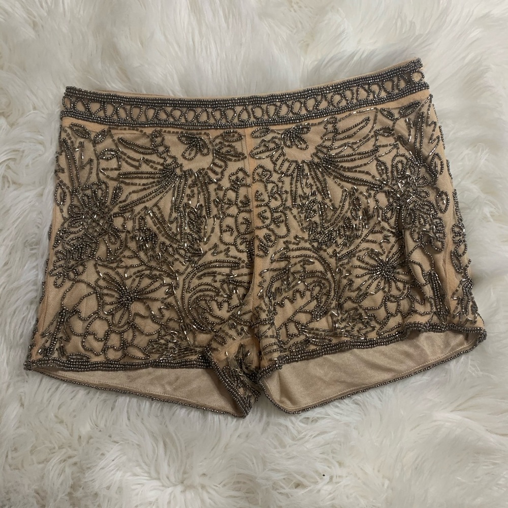 Beige Beaded Shorts